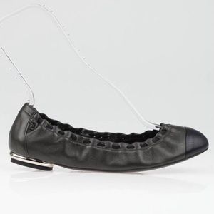 CHANEL Anthracite/Marine Foncé Elastic Collar Ballet Flats | Size 38.5